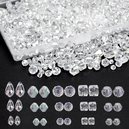 PEALOVCOM 800 Stück Glasperlen Perlen zum Auffädeln Glitzerperlen Facettierte Perlen glas durchsichtige perlen Glitzerperlen Deko für Basteln Schmuckherstellung DIY Halsketten Armbänder (4/6/8mm) von PEALOVCOM