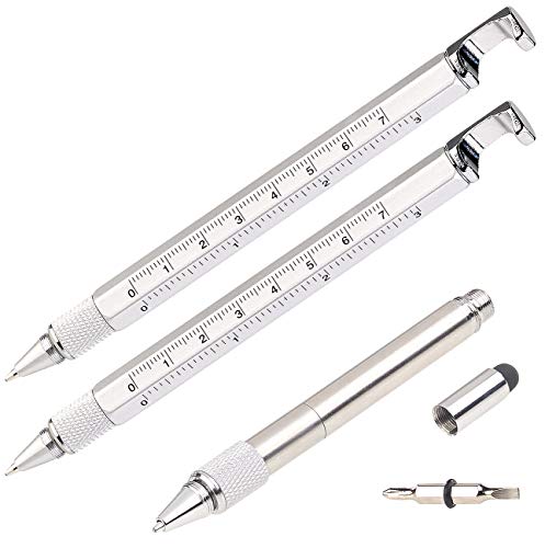 PEARL Pen: 7in1-Kugelschreiber mit Touchpen, Schraubendreher & mehr, 2er-Set (Eingabestift, Lineal, Schraubenausdreher) von PEARL