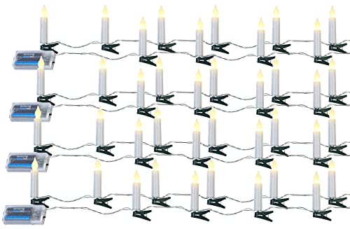 PEARL Baumkerzen mit Kabel: 4er Set LED-Lichterkette, 10 Kerzen, Timer, Batteriebetrieb, 130 cm (Kerzen-Lichterkette Weihnachtsbaum, LED-Lichterkette Kerzenform, Batterie Leuchten) von PEARL