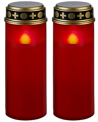 PEARL LED Kerze: 2er-Set XL-LED-Grablichter, Lichtsensor, Batteriebetrieb, 21 cm, rot (LED-Grablicht-Kerzen, LED-Kerzen für Friedhof, Grabschmuck) von PEARL