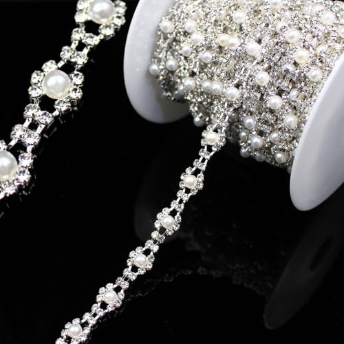 1 Yard Perle Halskette Perle Strass Trim String Kristall Applikation Fransen Band Streifen Perlen Nähen Kleid DIY Party Hochzeit Bouquet für Dekoration Braut Kostüm Dekoration von PEARLY JUN