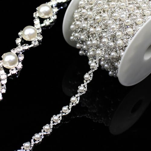 1 Yard Perle Halskette Perle Strass Trim String Kristall Applikation Fransen Band Streifen Perlen Nähen Kleid DIY Party Hochzeit Bouquet für Dekoration Braut Kostüm Dekoration von PEARLY JUN