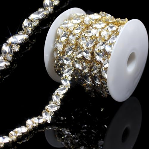 1 Yard Strass Trim Halskette Gold String Kristall Applikation Fransen Band Streifen Perlen Nähen Kleid DIY Party Hochzeit Bouquet für Dekoration Braut Kostüm Dekoration von PEARLY JUN