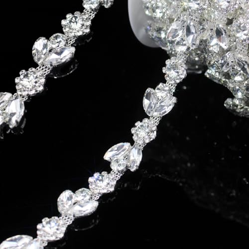 1 Yard Strass Trim Halskette Silber String Kristall Applikation Fransen Band Streifen Perlen Nähen Kleid DIY Party Hochzeit Bouquet für Dekoration Braut Kostüm Dekoration von PEARLY JUN