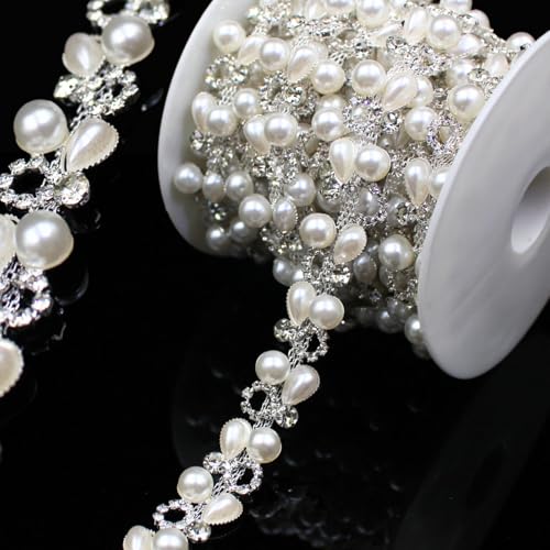 2 Yard Perle Halskette Perle Strass Trim String Kristall Applikation Fransen Band Streifen Perlen Nähen Kleid DIY Party Hochzeit Bouquet für Dekoration Braut Kostüm Dekoration von PEARLY JUN