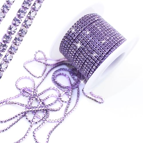 PEARLY JUN 10 Yards Purple Rhinestone Chain Violet Rhinestone Trim Crystal Artificial Stone Trim Cup Chain SS6 2mm Color Plated Cup Stitch Costume Decoration von PEARLY JUN