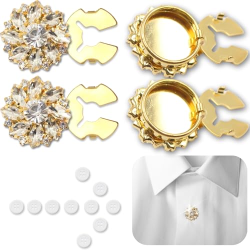 Strass-Knöpfe, Kristall-Diamant-Knöpfe, Zubehör, Verzierungen für DIY-Schmuck, Handwerk, Hochzeit, Party, Brautstrauß, Kleidung, Hutdekoration (Gold – Weiß – Blume, 27 mm, 4 Stück) von PEARLY JUN