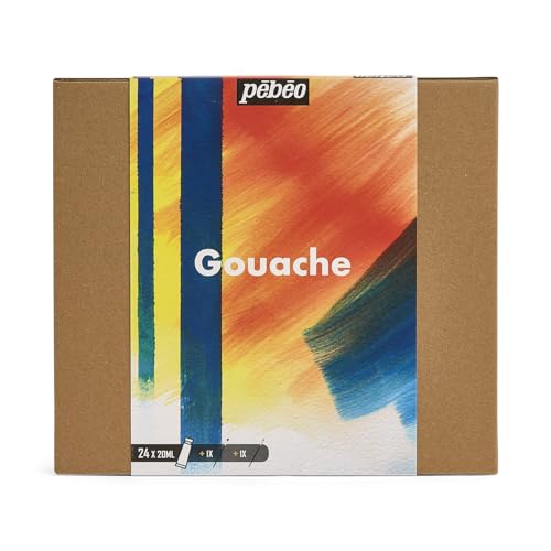 Pébéo - Studio XL Gouache - Set 24 Tuben 20 Ml in verschiedenen Farben + Zubehör - Gouache-Set für Künstler und Anfänger - Pinsel + Spachtel + Leinwandkarton - Leuchtende und lebendige Farben von Pebeo