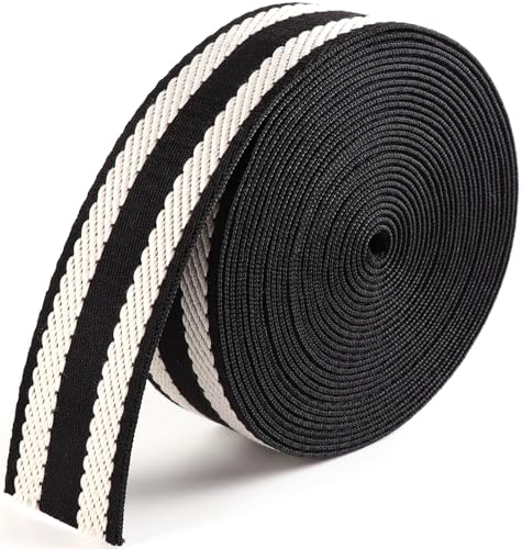 PECMER 3,8 cm Gurtband – 3,8 cm Jacquard-Gurtband, 6 m, weiß-schwarz gestreiftes Band, 38 mm Polyester-Nylon-Gurtband, Verwendung für Taschen, Geldbörse, Gürtel, Rucksack von PECMER