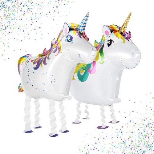 2 Stück Walking Tier Folienballons,XXL Einhorn Folienballon ca. 84 cm,Airwalker Einhorn Ballon,Walking Waldtiere Folienballons,für Kinder Geburtstag Party Dekoration von PEFOLOC