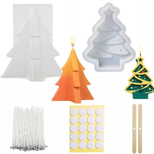 2 Stück Weihnachten Kerzenform Silikon,3D Weihnachtsbaum Kerzengießform,Kerzen Gießform,DIY Kerzen Formen Silikon,Gießformen Silikon,für Handgefertigte Seife,DIY Duftkerze Handwerk Ornamente von PEFOLOC