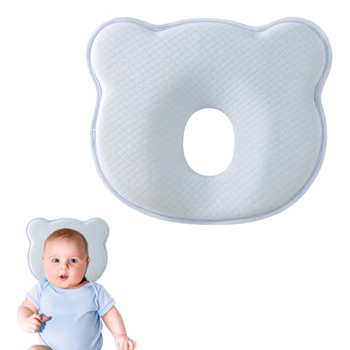 Babykissen,Gegen Plattkopf Baby Kissen Kopfverformung 100% Baumwolle,Neugeborene Memory Foam Reisekissen,Babykissen gegen plattkopf,Kinderkopfkissen,Kopfkissen Baby für 0-18 Monate Neugeborene Blau von PEGRAUFC