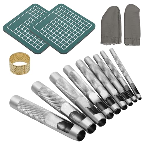 14er Locheisen Set 2.5/3/4/5/6/7/8/9/10mm Runde Lochstanzer mit Schneidebrett, Stanzwerkzeug Set Leder Puncher für Leder Uhrenarmbänder Gürtel Leinwand Öse Papier 14er Locheisen Set 2.5/3/4/5/6/7/8/9/10mm Runde Lochstanzer mit Schneidebrett, Stanzwerkzeug Set Leder Puncher für Leder Uhrenarmbänder Gürtel Leinwand Öse Papier von PEIZHIYC
