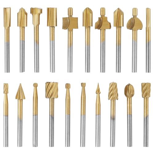 20tlg Fräser Set 39mm Oberfräse Fräser Set mit 1/8 Zoll Schaft Holzfräser-Set mit Kunststoff Box Multifunktional Schneidplatten Fräser Oberfräsen Zubehör für Holzbearbeitung von PEIZHIYC