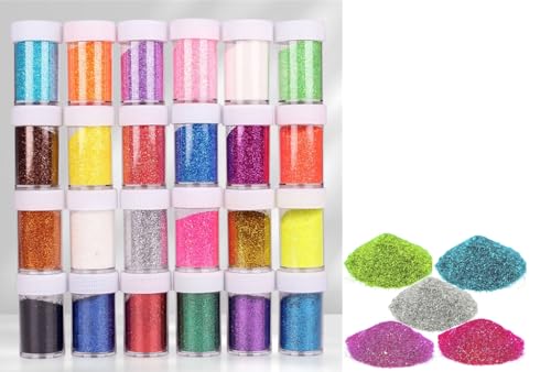 24 Stück Bastel Glitzer Set, 24 Farben Holographische Klobig Glitzer, Glitter Basteln, Glitzerstaub, Glitzerpulver, DIY Basteln Glitzer, für Epoxidharz, Handwerk Dekoration, Körper Nägel Glitzer von PEKMAR