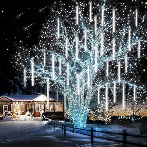 PEMOTech Meteorschauer Lichterkette Außen(27.7ft), 8 Röhren 12“ 288 LED, Weihnachtsbeleuchtung Außen Wasserdichte Meteor Shower Lichter für Weihnachtsdekoration Halloween Party Festival Innen Outdoor von PEMOTech