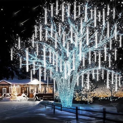 PEMOTech Meteorschauer Lichterkette Außen(27.7ft), 8 Röhren 12“ 288 LED, Weihnachtsbeleuchtung Außen Wasserdichte Meteor Shower Lichter für Weihnachtsdekoration Halloween Party Festival Innen Outdoor von PEMOTech