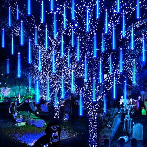 PEMOTech Meteorschauer Lichterkette Außen(27.7ft), 8 Röhren 12" 288 LED Halloween Lichterkette Outdoor Wasserdicht Weihnachtsbeleuchtung Außen für Innen Halloween Gartenparty Weihnachtsdekoration von PEMOTech