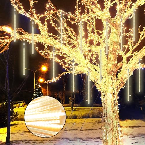 PEMOTech Weihnachtsdeko Aussen, 16 Röhren 576 LEDs, 40 cm Eiszapfen Lichterkette, Wasserdicht Weihnachtsbeleuchtung für Party, Hochzeit, Baum, Garten, Weihnachtsdekoration (Warmweiß) von PEMOTech