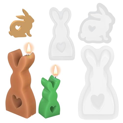 3 Stück Kaninchen Silikonformen Gießformen,3D Hasen Kerzenformen,3D Kaninchen Gießform Weihnachten,Kerzenformen Zum Gießen Ostern,DIY Silikonform Kerzen für Seife, Kerzen für Silikonform Halloween von PENCHUAN