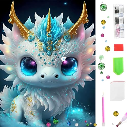 PENCHUAN DIY Cartoon Diamant Painting Bilder für Erwachsene Kinder,Diamond Painting Set Drachen,5D Drache Diamond Painting Set, Strass Tiere Kunst Kits,Runde Steine für Zuhause Dekor 30x40cm von PENCHUAN