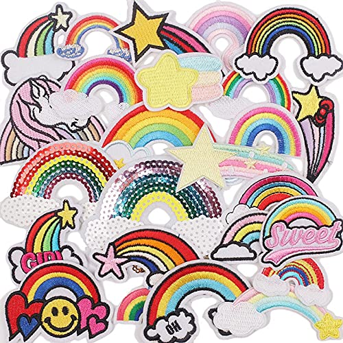 PENGY 25Pcs Kid Bestickte Regenbogen Aufnähen/Aufbügeln Aufnäher Applique Kleidung Jeans Nähen Blumen Applique DIY Zubehör von PENGY