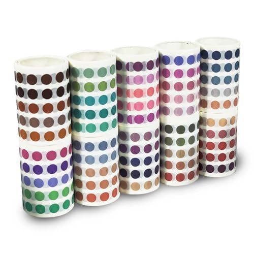 PENGYETHTY 10 Rollen,8mm Washi Tape 12500 Stück Punktaufkleber Klebeband Bunt Masking Tape Süß Dekoratives Tape für Verschönern Bullet Journals, Scrapbooking Supplies, Diy Handwerk, Planners von PENGYETHTY