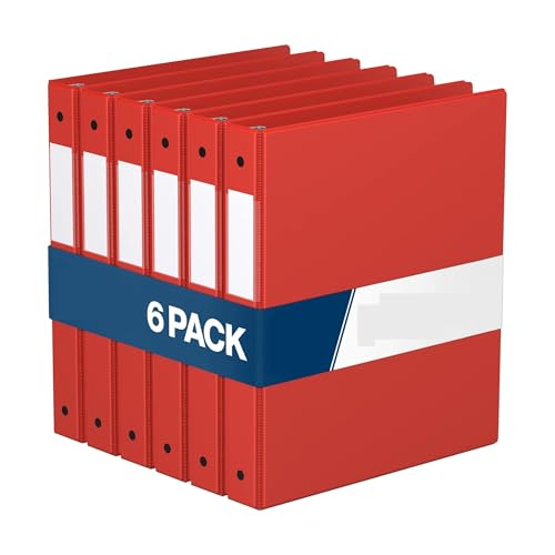 PENGZNL 1-Zoll-Ordner, 3-Ring-Ordner for Schule, Büro oder Zuhause, farbiges Notizbuch, 6er-Pack(Red) von PENGZNL