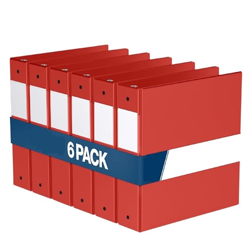 PENGZNL 2-Zoll-Ordner, 3-Ring-Ordner for Schule, Büro oder Zuhause, farbige Notizbücher, 6er-Pack(Red) von PENGZNL