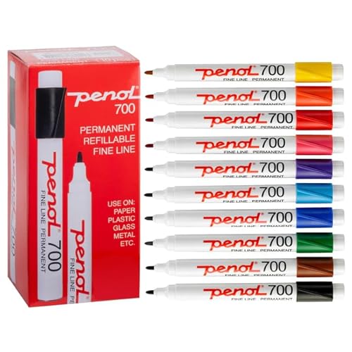 PENOL Permanentmarkerstifte, 10 Marker stifte Mehrfarbig 0700, 1.5 mm Rundspitze Farbstifte mit Nordic Swan Ecolabel, Schnell Trocknende und Lichtbestandige Tinte auf Alkoholbasis von PENOL