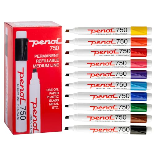 PENOL OF SCANDINAVIA 10 Permanentmarker in verschiedenen Farben – 750 Marker mit Nordic Swan Ecolabel – schnell trocknende und lichtbeständige Tinte – Kunststoffschaft mit Anti-Roll-Kappe von PENOL