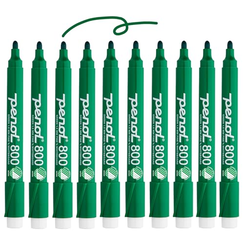 PENOL OF SCANDINAVIA 10 grüner Whiteboard-Marker – 800, 1,5 mm Rundspitze mit Nordic Swan Ecolabel – ungiftig und geruchlos – Kunststoffschaft mit Anti-Roll-Kappe von PENOL