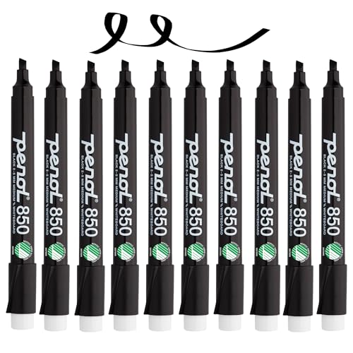 PENOL OF SCANDINAVIA 10 Schwarzer Whiteboard-Marker – 850, 2–5 mm Keilspitze mit Nordic Swan Ecolabel – UNGIFTIG UND GERUCHLOS – Kunststoffschaft mit Anti-Roll-Kappe von PENOL