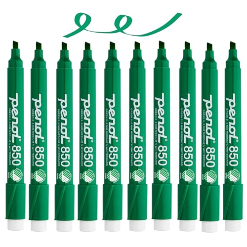 PENOL OF SCANDINAVIA 10 grüner Whiteboard-Marker – 850, 2–5 mm Keilspitze mit Nordic Swan Ecolabel – ungiftig und geruchlos – Kunststoffschaft mit Anti-Roll-Kappe von PENOL