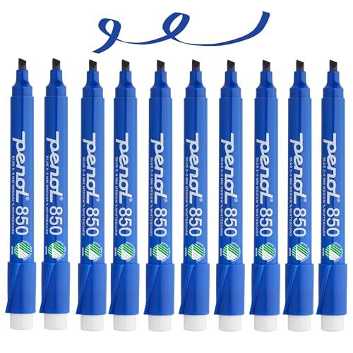 PENOL OF SCANDINAVIA 10 Blauer Whiteboard-Marker – 850, 2–5 mm Keilspitze mit Nordic Swan Ecolabel – UNGIFTIG UND GERUCHLOS – Kunststoffschaft mit Anti-Roll-Kappe von PENOL