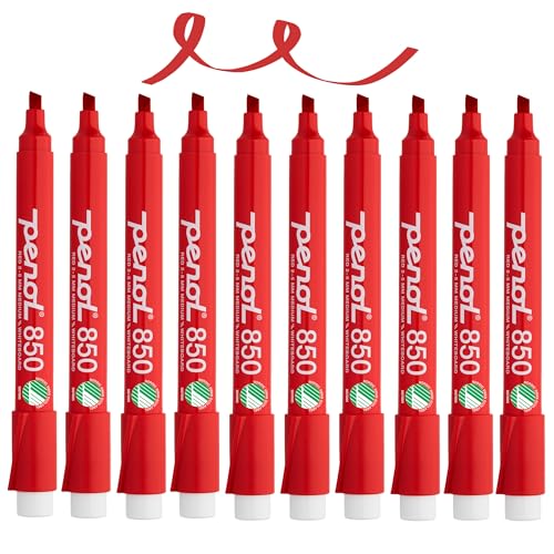 PENOL OF SCANDINAVIA 10 roter Whiteboard-Marker – 850, 2–5 mm Keilspitze mit Nordic Swan Ecolabel – ungiftig und geruchlos – Kunststoffschaft mit Anti-Roll-Kappe von PENOL