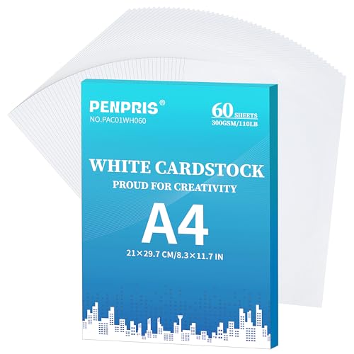 60 Blatt Weiß Cardstock - 300gsm 110lb A4 Schweres Papier Dickes Papier Dickes Papier - zum Drucken für, DIY Kartenherstellung, Einladungen, Postkarten, Visitenkarten PAC01WH060 von PENPRIS