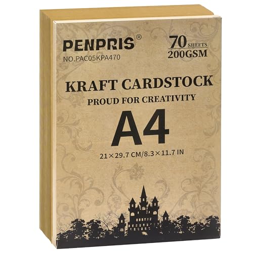 70 Blatt Kraftpapier A4-200gsm/75lb Doppelseitiges Schweres Karton Papier für Drucker, Kartenherstellung, Basteln, Scrapbooking PAC05KPA470 von PENPRIS