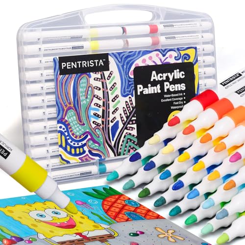 PENTRISTA Acrylstifte für Wasserfest, 48 Farben Stifte Steine Bemalen Wasserfest, Steine Bemalen Stifte für Glas, Holz, Keramik, Leinwand, Basteln und Weihnachten Acrylic Paint Marker Kit von PENTRISTA