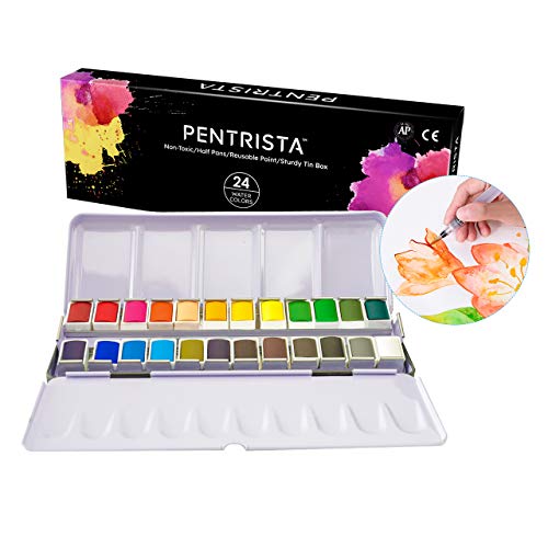 PENTRISTA Aquarellfarben Set, 24 Farben Wasserfarben, Lebendig und Tragbar, Tragbar Aquarell Malkasten für Anfänger und Profi Ideale Geschenk von PENTRISTA