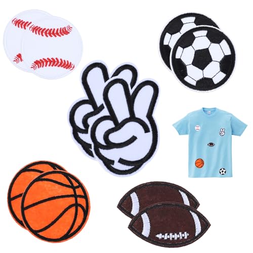 10 Stück Flicken Zum Aufbügeln Sports Iron On Patches bestickte Aufnäher Sportball Logo Patches Aufnäher Fussball Backpack Patches For Boys Bügelflicken für Kinder für Jacken Jeans Hosen Rucksäcke von PEOVLVN