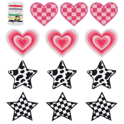 12 Stück Herz Bestickte Patches Herz Patches Star Iron On Patch,Herz Bestickte Patches,Aufnäher Aufbügeln,Stern Aufnäher Zum Aufbügeln für Aufbügeln Und Aufnähen Hut Jacke Jeans Rucksäcke Diy Deko von PEOVLVN