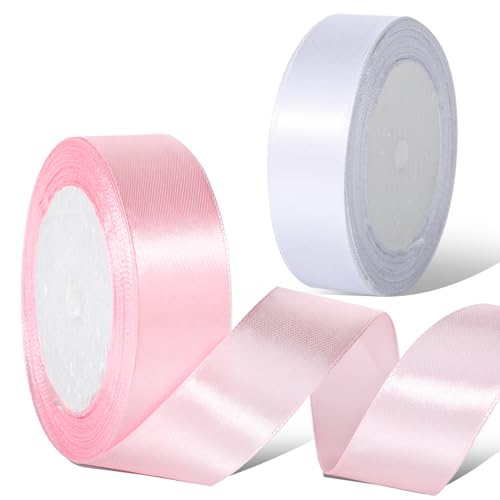 2 Rollen Satinband Rosa - 22m x 2.5cm Farbiges Geschenkband, Schleifenband für Hochzeits-Party-Dekorationen, DIY-Basteleien und Schleifenherstellung von PEOVLVN