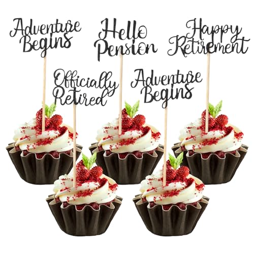 36 Stück Happy Retirement Cupcake Topper Glitzer Ruhestand Cupcake Topper Cupcake Deko,Ruhestand Tortendeko für Ruhestand Thema Geburtstag Party,Abschied,Geburtstag,Party,Kuchendekoration,Zubehör von PEOVLVN