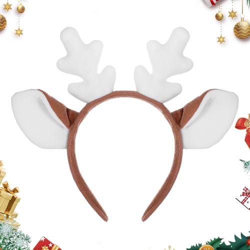 PEOVLVN 1 Stück Weihnachts Stirnband,Geweih Stirnband,Weihnachten Haarreifen Antler Headband für Damen Kinder,Reh Kostüm Kopfschmuck Haarreifen Fasching Mottoparty Cosplay Halloween(Weiß) von PEOVLVN