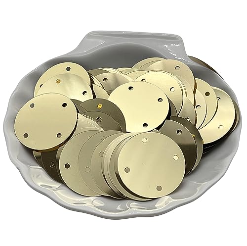 PEPPERLONELY 50 g (ca. 200 Stück +), 4 Löcher, 35 mm, runde Pailletten, flach, Gold, lose Pailletten, Pailletten, 3,5 cm, für Kleidung, Handtasche, Kostüm, Handwerk von PEPPERLONELY