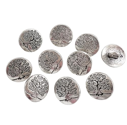 PEPPERLONELY Metallknöpfe Baum des Lebens, Antik-Silber, für Kleidung, Jeans, Handwerk, Hosen, Blazer, Nähen, Jacken, Schmuckherstellung (Antiksilber, 14 mm), 10 Stück von PEPPERLONELY