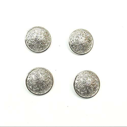 25 Stück 25 mm silberne runde Form Metallknöpfe Blumenmuster Metallknöpfe zum Basteln Nähen Anzug Jacken Zubehör (25 mm, Silber) von PEPRMROE