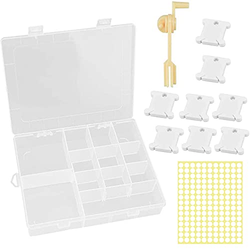 PERFETSELL 120 Stück Plastik Stickgarn Spulen Karten Weiß Plastic Floss Bobbins mit Kreuzstich Stickgarn Aufbewahrung Aufbewahrungsbox, Garnwickler und 165 Stück Leere Aufkleber für Basteln DIY Nähen von PERFETSELL