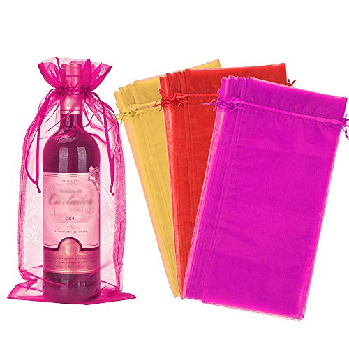 PERFETSELL 30 Stück Weintasche Bunte Weinflasche Geschenkverpackung mit Kordelzug Wein Tasche Geschenkbeutel Säckchen Organzabeutel Organzasäckchen für Wein Champagner Hochzeit Weihnachten Party von PERFETSELL